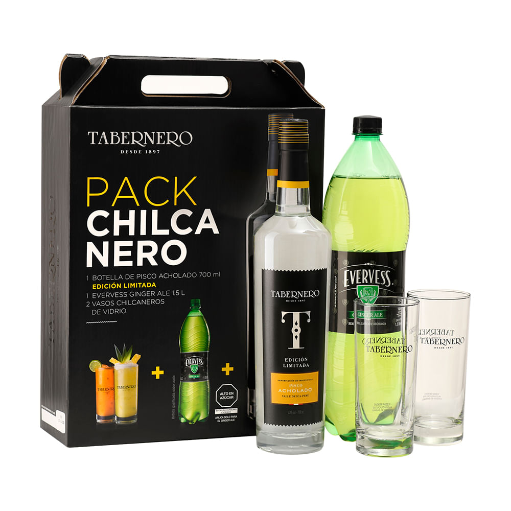 Edición Limitada Acholado 700 ML, Ginger Ale Evervess 1.5 LT, 2 Vasos De Vidrio